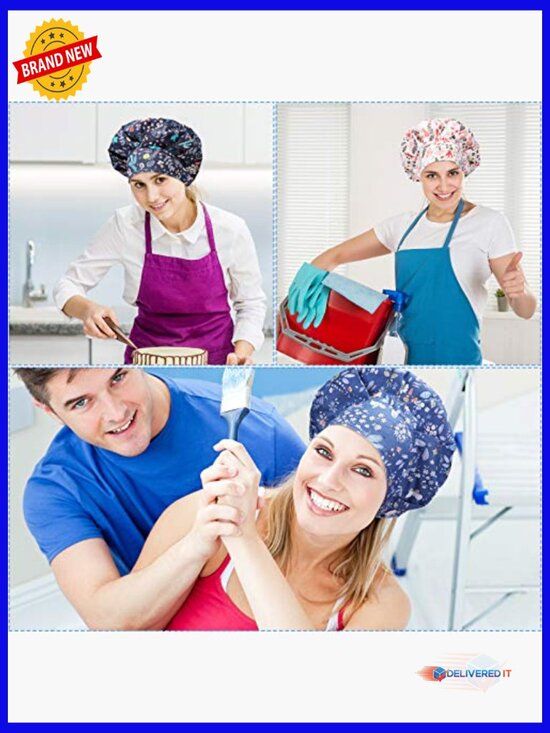 12 Bouffant Caps Adjustable Nurse Hats with Buttons Sweatband Printed main image 6